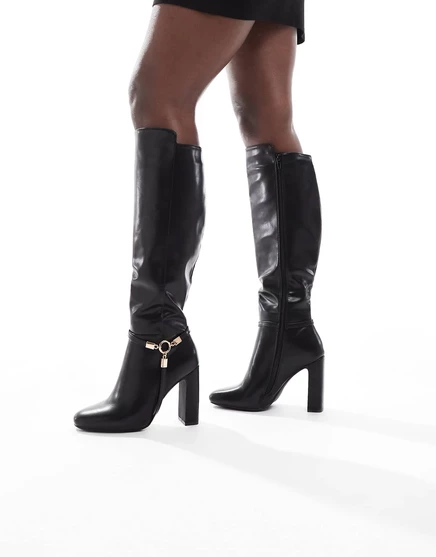 Сапоги до колена SEQWL Boost с пряжкой черного цвета black pu