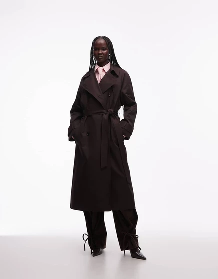 Женский длинный тренч ASOS Design, шоколадный