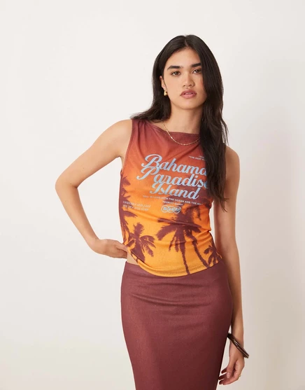 ДИЗАЙНЕРСКАЯ сетчатая майка с вырезом лодочкой от ASOS и принтом багамских пальм print