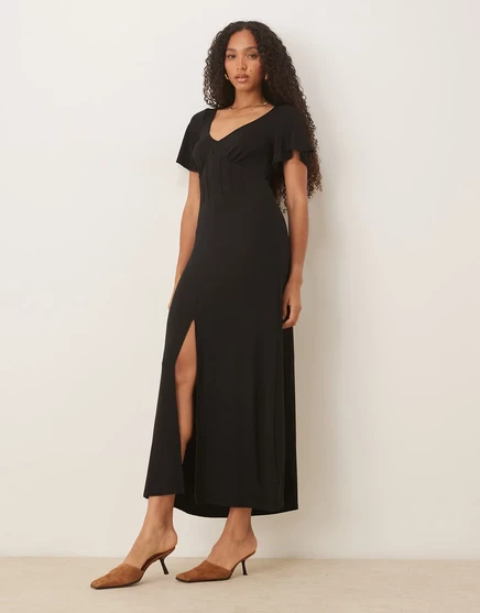 ДИЗАЙНЕРСКОЕ чайное платье миди с корсетом ASOS черного цвета black