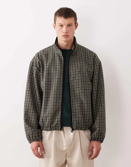 ДИЗАЙНЕРСКАЯ шерстяная спортивная куртка оверсайз от ASOS в зеленую клетку green