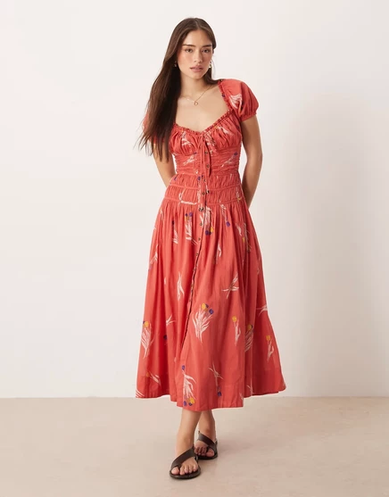 Женское миди-платье Free People Complete Me на пуговицах, коралловое