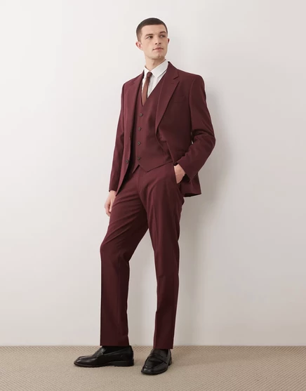 Мужские костюмные брюки ASOS Design зауженные, бордовые