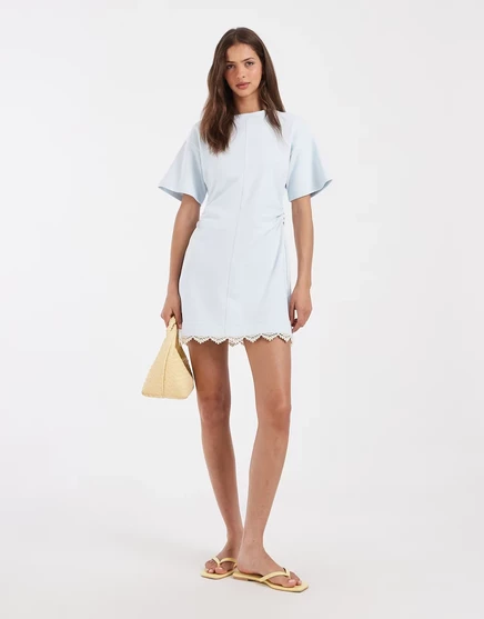 Женское мини-платье ASOS Design кружевное, с приталенной талией, светло-голубое