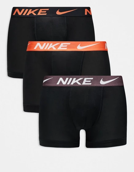 Черные плавки Nike Essential из микрофибры в 3-х упаковках с оранжевыми/коричневыми/черными поясами черно-оранжевого цвета/