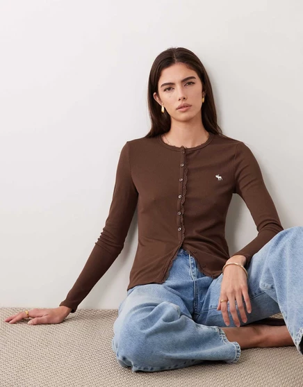 Женский рубчатый топ Abercrombie & Fitch, коричневый