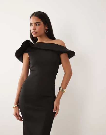 Женское миди-платье ASOS Design бардо с твистом, черное