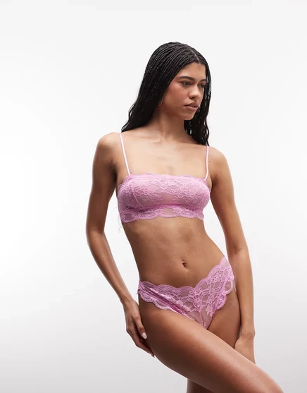 Женские трусы-бразильяна ASOS Design Lola кружевные, конфетно-розовые