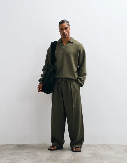 Объемные спортивные брюки-баллоны ASOS DESIGN с ребристой текстурой в зеленую оливковую ночь