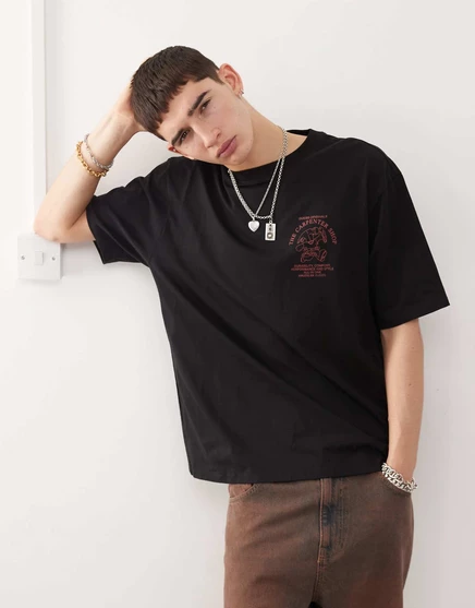 Футболка Guess Originals черного цвета с принтом carpenter shop на груди и спине black