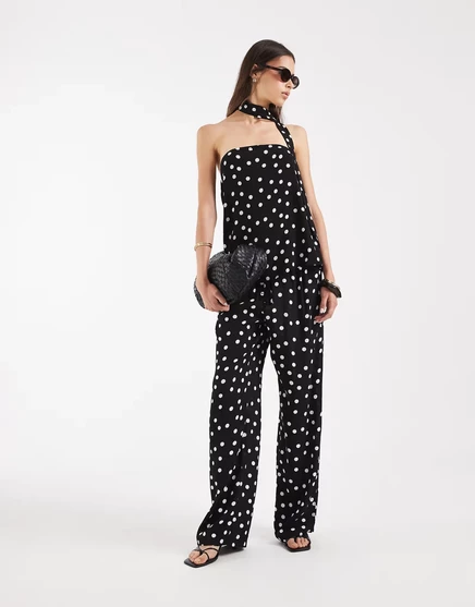 Женские широкие брюки Vero Moda Tall в горох, черно-белые