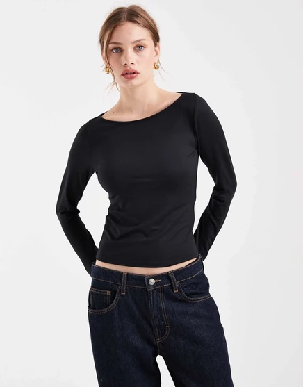 Женский топ Hollister с косым вырезом, бесшовный, черный