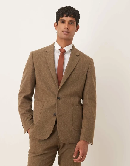 Приталенный пиджак от ASOS DESIGN из шерсти коричневого цвета brown