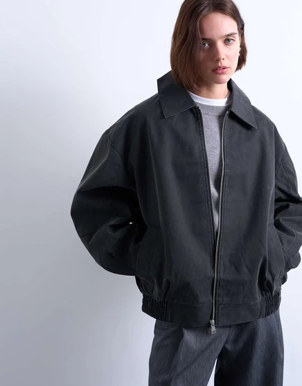 Стеганая куртка-бомбер на подкладке из искусственной замши Topshop super oversize с накладными карманами черного цвета washed black