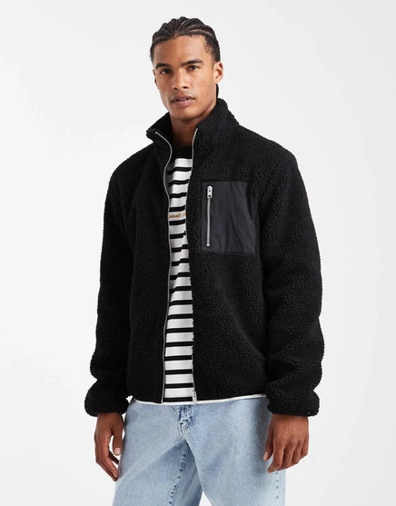 Флисовая куртка Jack &Jones с карманом черного цвета black