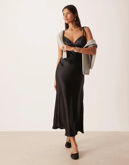 Женское платье ASOS Design Hybrid satin midi, черное