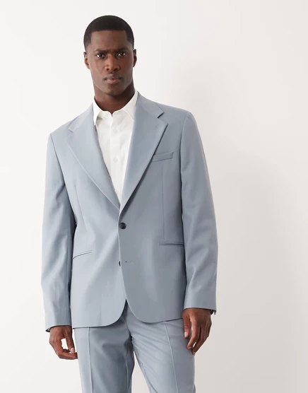 Мужской пиджак ASOS Design 100 Summer Wool, приталенный, средне-синий