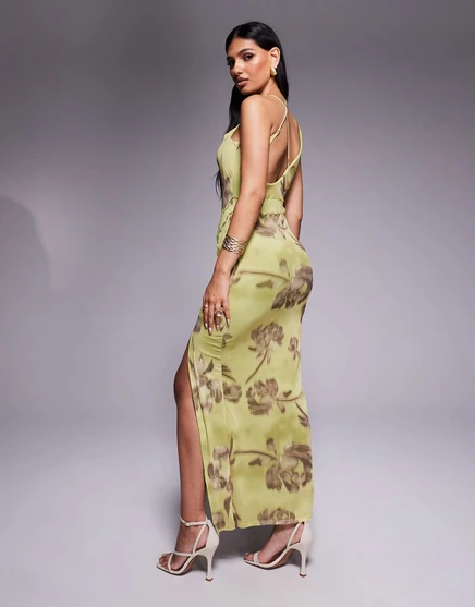 Женское вечернее платье ASOS Design с запахом и открытыми швами, в цветочный принт