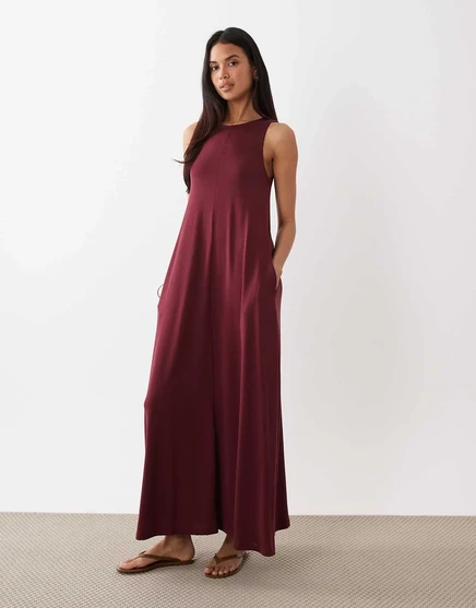 ДИЗАЙНЕРСКОЕ платье макси-трапеция ASOS из модального микса бордового цвета