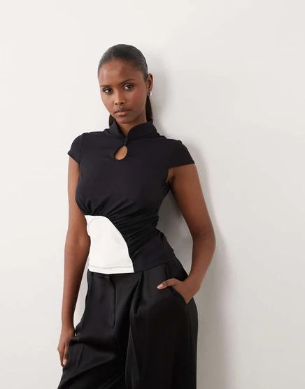 Женский топ ASOS Design со стойкой и сборкой, шоколадный