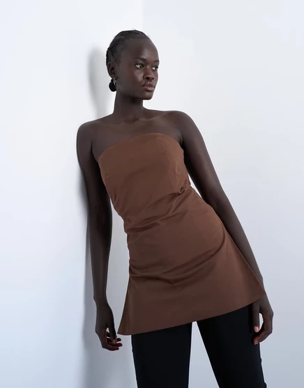 Чистый удлиненный топ-туника-бандо Topshop шоколадно-коричневого цвета chocolate brown