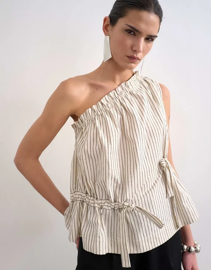 Однотонный тканый топ в полоску на одно плечо от Topshop mono stripe