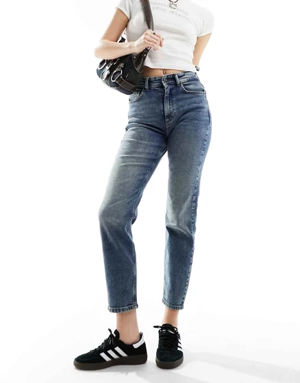 Синие прямые джинсы с высокой талией Noisy May Moni dark blue denim