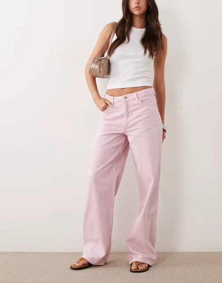 Женские джинсы Mango Newyork из хлопка, пастельно-розовые