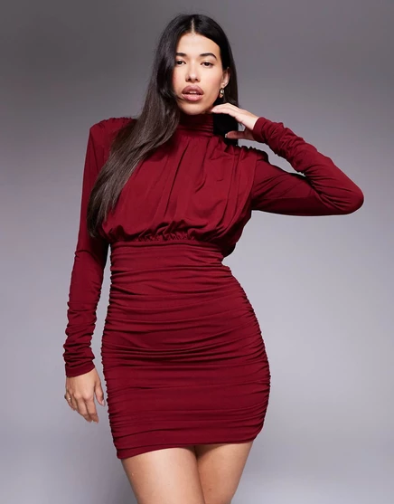 Женское платье Ruched & Ready мини с драпировкой, красное