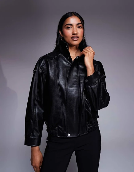 Женская куртка River Island из экокожи с воротником-хомутом, черная
