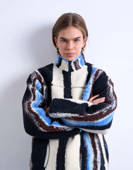 Флисовая куртка Topshop teddy в белую разноцветную полоску white stripe