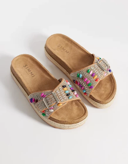 Босоножки Simmi London Mandy с одной пряжкой и бусинками коричнево-коричневого цвета