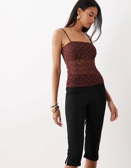 Женская майка-комбинация ASOS Design кружевная, шоколадная