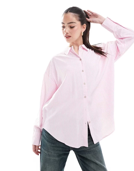 Рубашка оверсайз от Vero Moda в розовую и белую полоску bonbon stripe