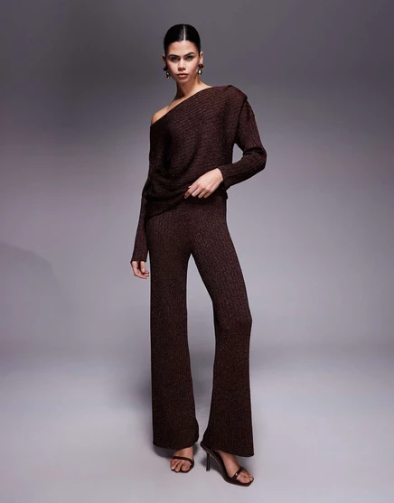 Широкие брюки для отдыха River Island с блестками коричневого цвета - часть комплекта brown