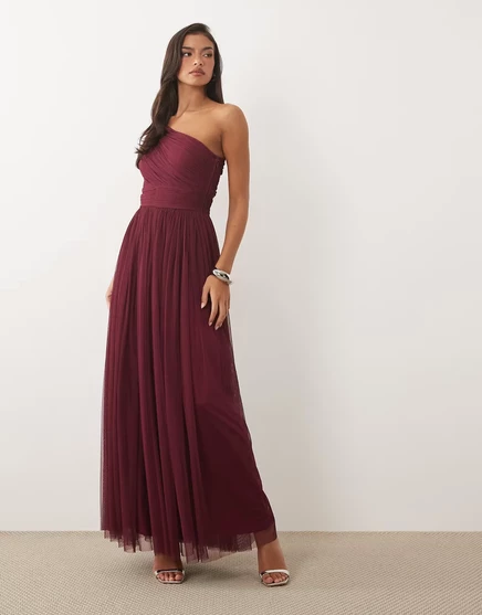 Женское платье Lace & Beads макси на одно плечо, инжирный