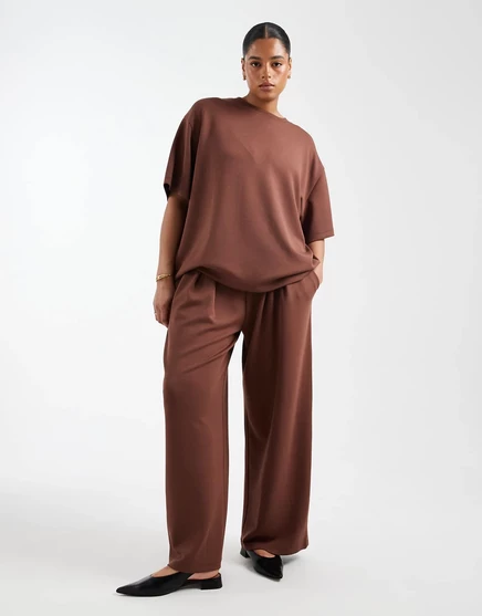 Женские широкие брюки ASOS Curve из купро, шоколадные