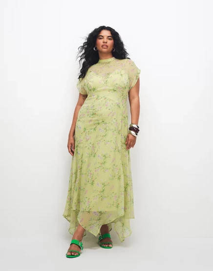 Женское макси-платье ASOS Curve в цветочный принт, лаймовое