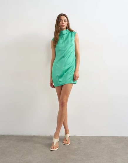 Женское мини-платье TopShop атласное со стойкой, мятное
