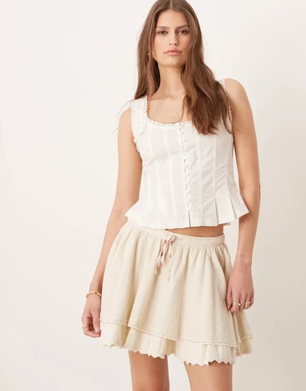 Женская мини-юбка Free People Lady Tulip с рюшами, чайная