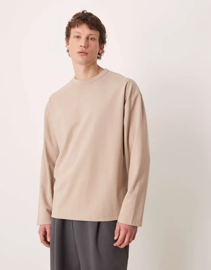 ДИЗАЙНЕРСКАЯ футболка breatheMAX heavyweight oversize с длинным рукавом от ASOS DESIGN из смеси хлопка stone