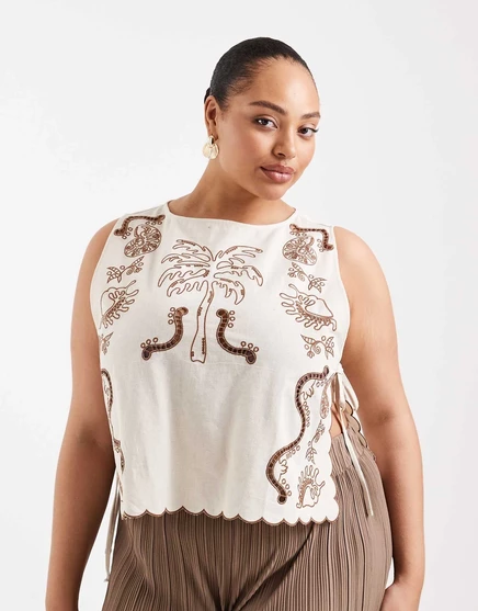 Боковая майка ASOS DESIGN Curve Angie Palm beach с тропической вышивкой в виде галстука из камня stone