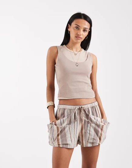 Шорты в полоску Free People good fortune из выстиранного синего комбо - постиранного синего комбо