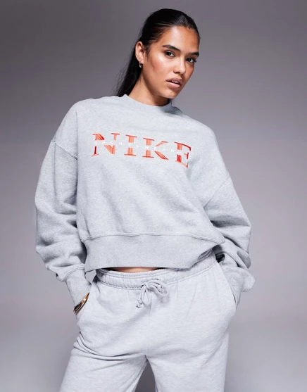 Женский свитшот Nike Phoenix Fleece с принтом, серый