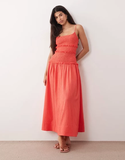 Женское макси-платье ASOS Design со сборкой талии, красное
