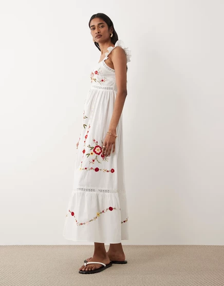 Женское макси-платье Miss Selfridge с вышивкой, белое