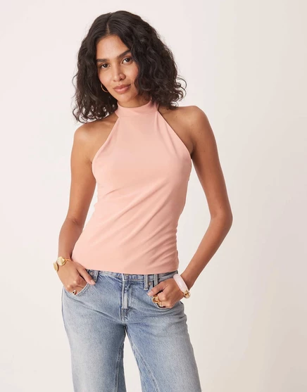 Облегающая майка-гонщик с высоким вырезом от ASOS DESIGN пастельно-розового цвета pastel pink