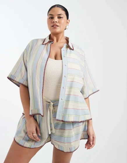 Футболка ASOS DESIGN Curve Sasha beach resort с вышивкой в стираную полоску - часть комплекта washed stripe