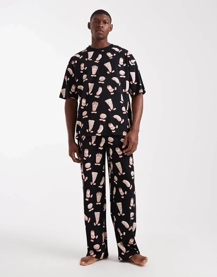 Мужской комплект пижам ASOS Design с принтом, черный