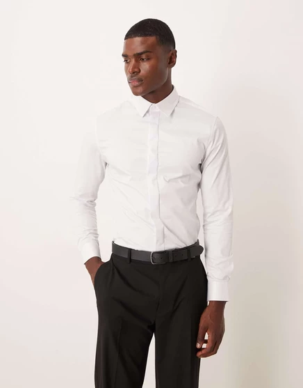 Сатиновая рубашка ASOS DESIGN easy iron slim fit белого цвета white